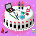 女孩化妆和蛋糕